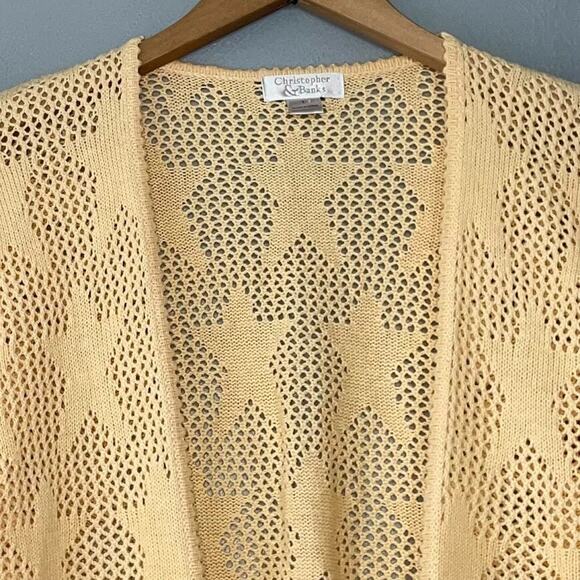 Christopher & Banks Size Large Butter Yellow Crochet Star Cardigan Preppy Shrug - Picture 3 of 9